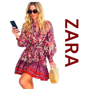 ZARA Geometric Button Front Long Sleeve
Mini Dress, Size L.